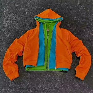 Sweat à capuche unisexe épais et surdimensionné en molleton de coton <span class=keywords><strong>orange</strong></span>, zippé, style streetwear, haute qualité, <span class=keywords><strong>triple</strong></span> couche, coupe ample - Product Image 2