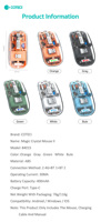 Souris sans fil COTECI transparente, fine, tri-mode, lumière RVB orange, compacte, rechargeable, ergonomique, silencieuse, souris USB
