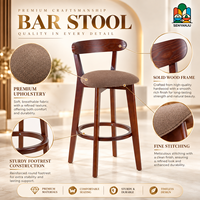 Tabouret de bar moderne en bois massif avec siège rembourré, dossier incurvé, anneau de repose-pieds, coloris Teal, Rose, Gris, pour café et cuisine