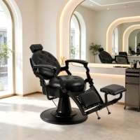 Fauteuil de barbier vintage robuste noir, inclinable hydrauliquement, pivotant à 360°, pour salon de coiffure