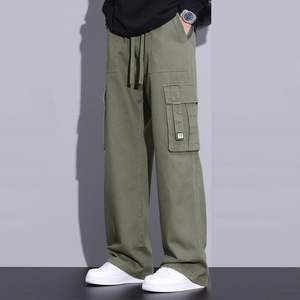 2025 pantalones Cargo holgados para hombre 100% algodón cintura elástica cordón ajuste suelto Pull-On con múltiples bolsillos estilo Y2K - Product Image 4