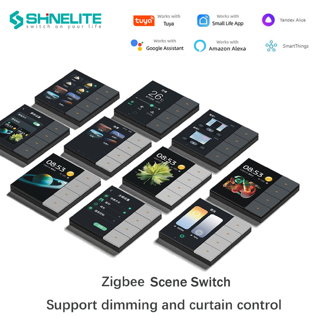 Shinelite Fast Delivery Smart Switch Support 4 Lights and 4 Curtains Zigbee Switches Touch Screen Home Automation System