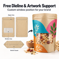 Sachet Doypack Personnalisé en Papier Kraft avec Fenêtre pour Emballage d'Avoine, Refermable avec Fermeture Ziplock, Qualité Alimentaire
