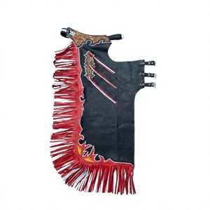 Chaps de Rodeo Personalizados Ranchos Range, Negros con Flecos Rojos, Chaleco para Montar a Caballo, Unisex, Impresión por Sublimación, Tejido de Poliéster/Algodón - Product Image 1