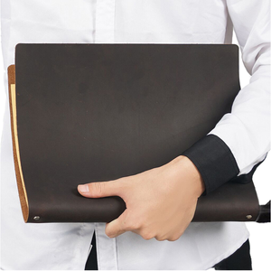 Porte-documents en cuir souple <span class=keywords><strong>classique</strong></span> noir format A4 avec logo personnalisé pour le bureau, organiseur de portefeuille, classeur à 4 anneaux pour hommes - Product Image 1