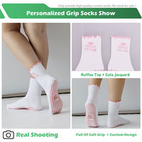 Chaussettes de yoga tricotées sur mesure pour femmes, antidérapantes, à volants, pour Pilates, avec bordure à volants mignonne, pour la danse classique, chaussettes athlétiques élastiques pour studio