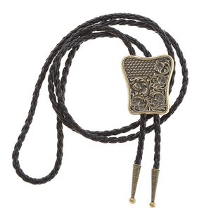 Collier pendentif en métal de haute qualité, style western <span class=keywords><strong>cowboy</strong></span>, motifs floraux et végétaux, avec attache bolo en cuir. - Product Image 6