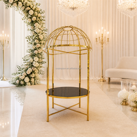 Table de dîner de mariage de luxe en acier inoxydable doré, grande table de banquet en forme de cage à oiseaux pour réception de mariage, décoration de fête d'hôtel
