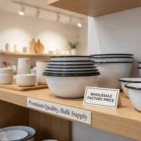 Bol de service alimentaire en émail métallique vintage blanc et noir, personnalisé par le fournisseur d'usine en gros