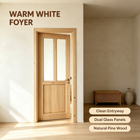 Unpainted Pine Solid Wood Glass Interior Door Basic Timber Door for Residential Building