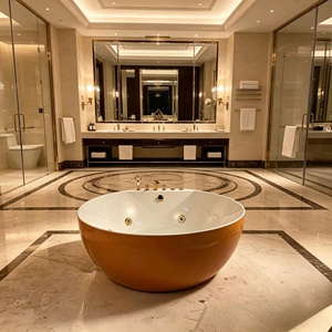 <span class=keywords><strong>Baignoire</strong></span> balnéo autoportante ronde <span class=keywords><strong>de</strong></span> luxe avec jets hydrothérapeutiques et robinetterie dorée pour hôtel, villa, salle <span class=keywords><strong>de</strong></span> bain - Product Image 3