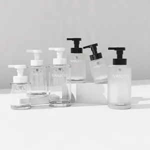 Decorative Cylinder Glass 300ml 500ml Foaming Soap Dispenser Luxury Hand Washing Liquid Soap Pump Glass Bottle