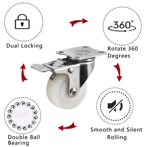 Werkseitig Hochwertige 1,5 2 Zoll weiße Nylon Edelstahl Light Duty Flat Free Lenkräder - Product Image 4