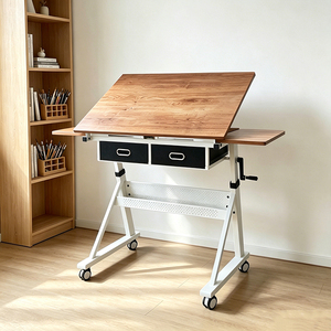 Mesa de Dibujo Ajustable en Altura con Manivela, 2 Cajones de Almacenamiento y Ruedas Giratorias para Estudio de Diseño Arquitectónico, Gran Venta - Product Image 1