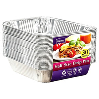 Barquette rectangulaire jetable en aluminium de qualité alimentaire, demi-taille, profonde, compatible four, avec couvercle en PET pour emballage alimentaire