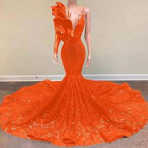 فستان سهرة طويل مثير بتصميم حورية البحر مع ياقة على شكل V وكتف واحد مزين بالترتر اللامع موديل S0888L لعام 2026 - Product Image 4