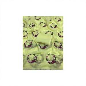 ผ้าซารีจอร์เจตต์ดีไซน์แบบบอลลีวูดสำหรับงานแต่งงานและงานปาร์ตี้ของผู้หญิง พร้อมงานปักลายซีรอสกี้ ผลิตในอินเดีย มีสินค้าในสต็อก - Product Image 1