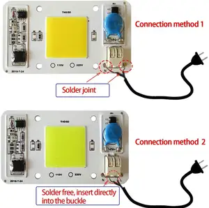 Led com chip cob inteligente integrado, sem solda, 50w 110v 220v, luz branca, para led, holofote de teto