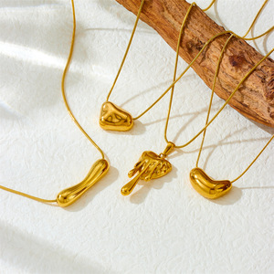 Irregular Heart Geometric Pendant Stainless Steel Necklace Gold Plated Snake Chain Fashion Jewelry For Women - Product Image 1