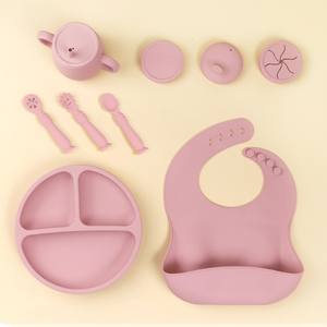 Ensemble d'alimentation pour bébé souple sans Bpa écologique personnalisé en gros ensemble d'ustensiles en silicone ensemble d'alimentation pour bébé en silicone gris - Product Image 6