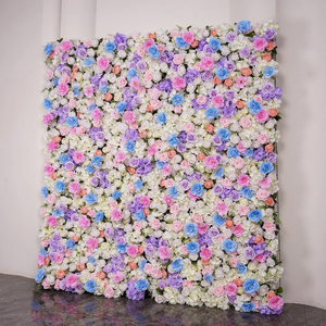 Fond de mur rose pour chambre à coucher avec hortensia rose extérieur, buis bleu proche, verdure tropicale et rose noire de Rosemorning - Product Image 3