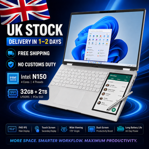 英国现货 学生教育用 15.6 英寸 Intel N150 32G + 2TB OEM 笔记本电脑 Windows 11 Pro 触摸双屏笔记本电脑 - Product Image 1