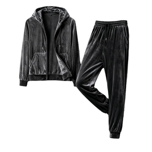 Premium <b>Men</b> Solid Heavyweight <b>Velvet</b> Tracksuit Winter Warm Fleece Hooded <b>Jacket</b> Joggers Set Sweatshirt Casual Sports Suit Custom - Product Image 1