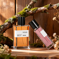 Vente en gros de flacons de parfum en verre cristal carré vides et uniques de 30 ml, 50 ml, 100 ml, avec bouchon en liège, impression sérigraphique, emballage de luxe