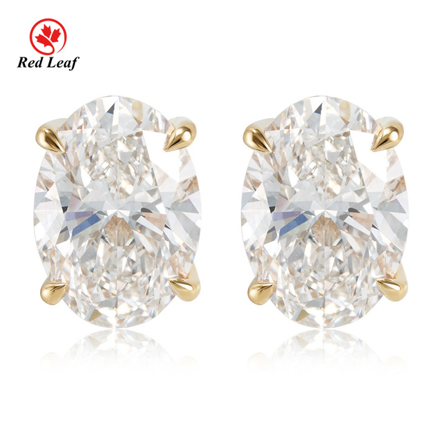 RedLeaf Yellow Gold 14K Solid Oval Cut Lab Grown Diamond Stud Earrings 2g IGI Certified Sparkling Jewelry for Women