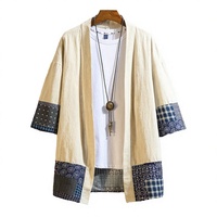 Vestes Kimono Homme M-5XL, Cardigan Léger Décontracté en Mélange Coton-Lin, Manches Courtes, Ouvert sur le Devant, Respirant, Lavé, Service OEM