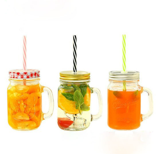 16oz Glass Canning Jars with Embossed Logo Glass Mason Jar With Lid