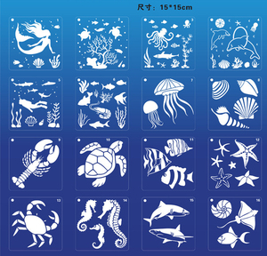 Kit de 16 pièces de pochoirs de créatures de la mer, océan, organisation Marine, <span class=keywords><strong>animaux</strong></span>, dessin, <span class=keywords><strong>peinture</strong></span>, modèles, ensemble avec anneau pour mur en toile de bois - Product Image 2