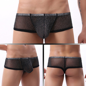 Bóxers transparentes de malla brillante para hombre al por mayor, calzoncillos elásticos transpirables de gasa, bóxers casuales deportivos de tiro bajo - Product Image 3