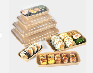 食品级一次性硬式牛皮纸寿司盒带盖可生物降解可回收外卖包装 - Product Image 1