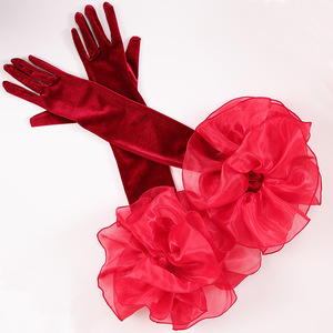Mode <span class=keywords><strong>mariage</strong></span> gants de mariée élégant rouge noir blanc longs gants de velours coude bras doigt complet gants femmes robe de mariée mitaines - Product Image 2