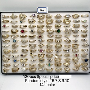 Juego de 120 Anillos de Moda con Circonita Cúbica Surtida, Chapados en Oro de 14K, Anti-deslustre - Estilo Mixto, Joyería Coreana al por Mayor - Product Image 4