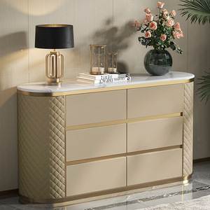 Entrée de la salle à manger de luxe <span class=keywords><strong>Buffet</strong></span> en bois avec dessus en marbre <span class=keywords><strong>Buffet</strong></span> avec tiroir de rangement Console dorée Armoire de cuisine en cuir blanc - Product Image 5