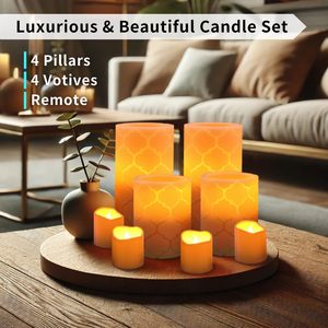 Ensemble de 8 bougies électroniques sans <span class=keywords><strong>flamme</strong></span> à LED avec télécommande, effet de <span class=keywords><strong>flamme</strong></span> vacillante réaliste, mèche 3D, fausses bougies piliers - Product Image 4