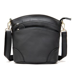 Multi-Zipper Top Layer Cowhide Leather Bucket Bag Simple Fashion Large Capacity Autumn Winter Mother Messenger <b>Purse</b> Vintage - Product Image 5