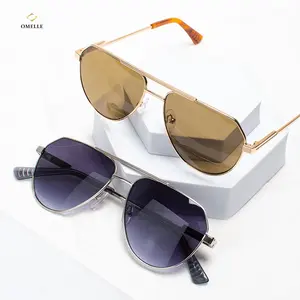 Omelle óculos de sol, atacado, aviação dourada, ponte duplo, uv400 polit, óculos de sol retrô, de metal, alta qualidade, lentes de nylon