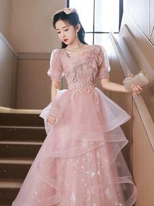 S0779H 2023 nouvelle lumière luxe niche haut de gamme haut de gamme sens adulte cérémonie hôte Art test spectacle rose robe de soirée - Product Image 4