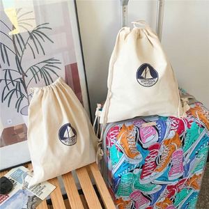 Wholesale Reusable Eco Friendly Cotton Canvas Fabric School <b>Backpack</b> Custom Logo Printed <b>Drawstring</b> <b>Backpack</b> - Product Image 5