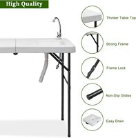 Table à poisson pliante en plastique HDPE blanc de haute qualité avec évier pour barbecue en plein air pique-nique nettoyage poisson