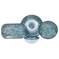 Service de table en mélamine Bestwares Factory Wholesale, style Japandi moderne, gris bleu moucheté, aspect céramique, texture ondulée