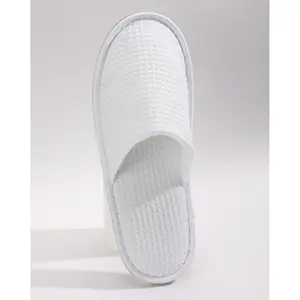 Fabrika sıcak satış beyaz terlik özel Logo nakış logosu kapalı Toe Waffle tek kullanımlık otel terliği - Product Image 5