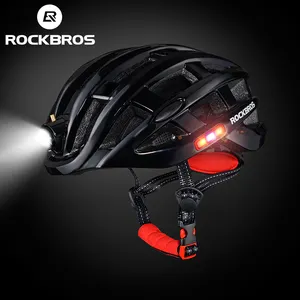 ROCKBROS-خوذة دراجة هوائية, خوذة دراجة هوائية خفيفة للغاية مقولبة بشكل متداخل ومضادة للمطر LED دراجة جبلية MTB