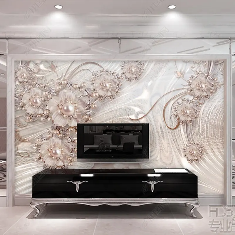 Customized 3D Embossed jewelry flower wallpaper mural for the TV background wall decor