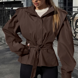 Jxwatcher – <span class=keywords><strong>Trench</strong></span>-coat élégant <span class=keywords><strong>et</strong></span> luxueux pour femme, coupe courte, coupe-vent, manches longues, fermeture polyester, idéal automne-printemps - Product Image 4