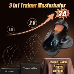 Tongue-Licking Tapping Penis Training Stroker Adult Sex Toy TPE <strong>Male</strong> Sex Vibrator Toys From China - Product Image 3