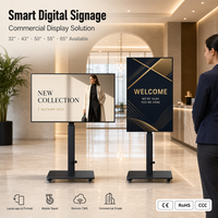 Pantalla Publicitaria Portátil 4K de 32/55/65 Pulgadas, con Soporte de Piso, Delgada, Monitor Android, Señalización Digital para Centros Comerciales, Hoteles y Eventos